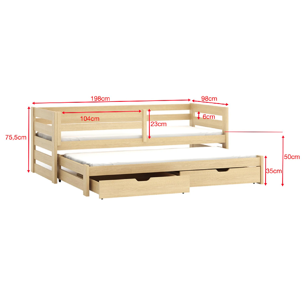 Keene Wooden Day Bed With Foam Mattress And Trundle In Graphite