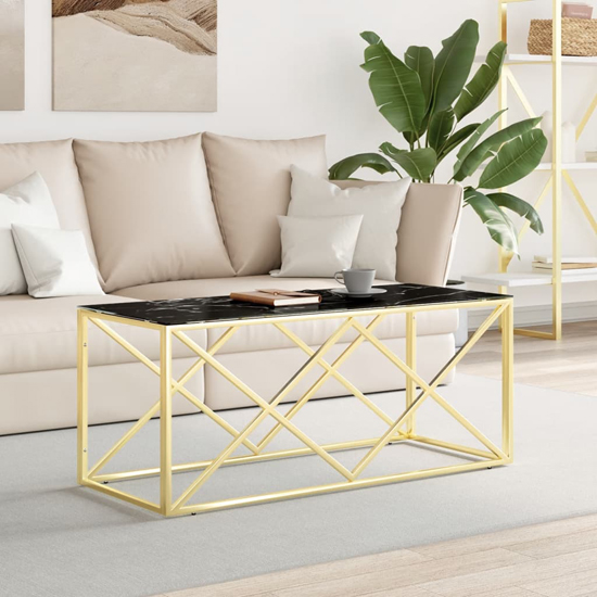 Product photograph of Keeya Black Glass Coffee Table Rectangular With Gold Frame from Furniture in Fashion