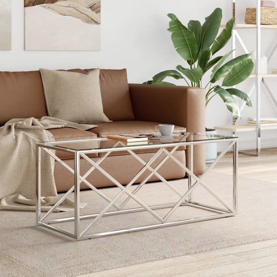 Product photograph of Keeya Clear Glass Coffee Table Rectangular With Silver Frame from Furniture in Fashion