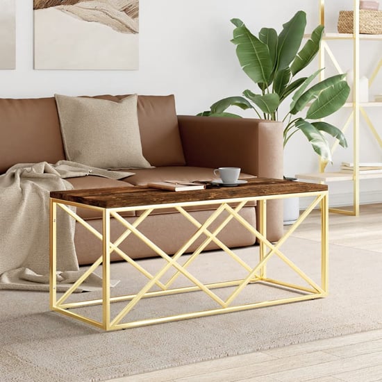 Product photograph of Keeya Wooden Coffee Table Rectangular With Gold Frame from Furniture in Fashion
