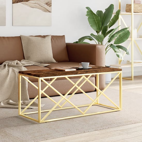 Read more about Keeya wooden coffee table rectangular with gold frame