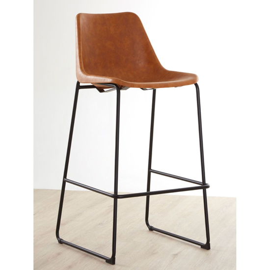 Kekoun Camel Faux Leather Bar Chairs With Black Legs In A Pair