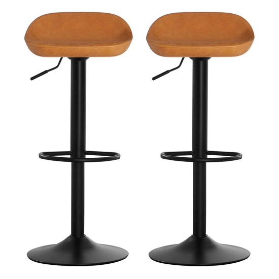Kekoun Camel Faux Leather Bar Stools With Black Base In A Pair_1