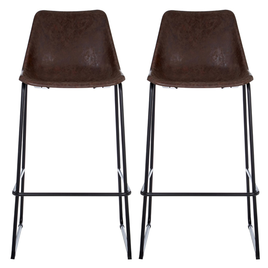 Photo of Kekoun mocha faux leather bar chairs with black legs in a pair