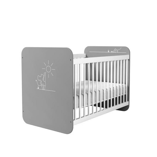 grey wooden cot