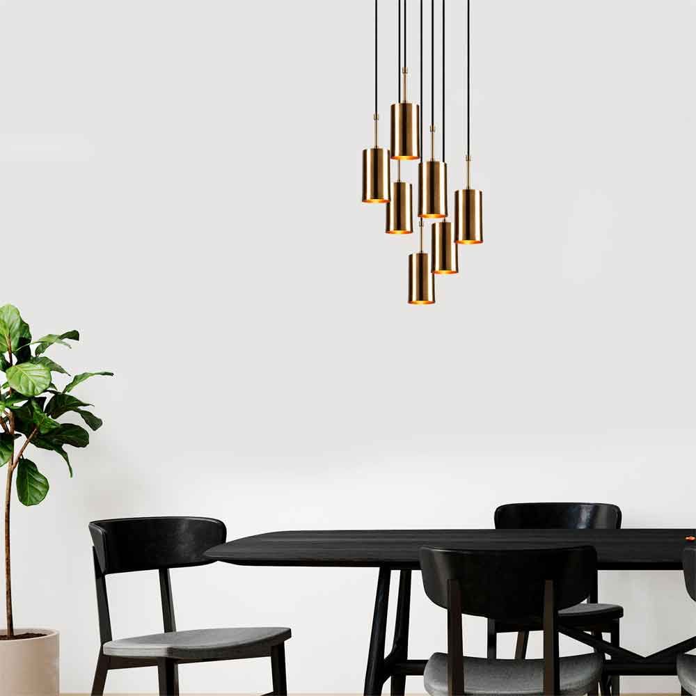 Kellan 7 Light Ellipse Metal Cluster Ceiling Pendant Light in Gold and Black