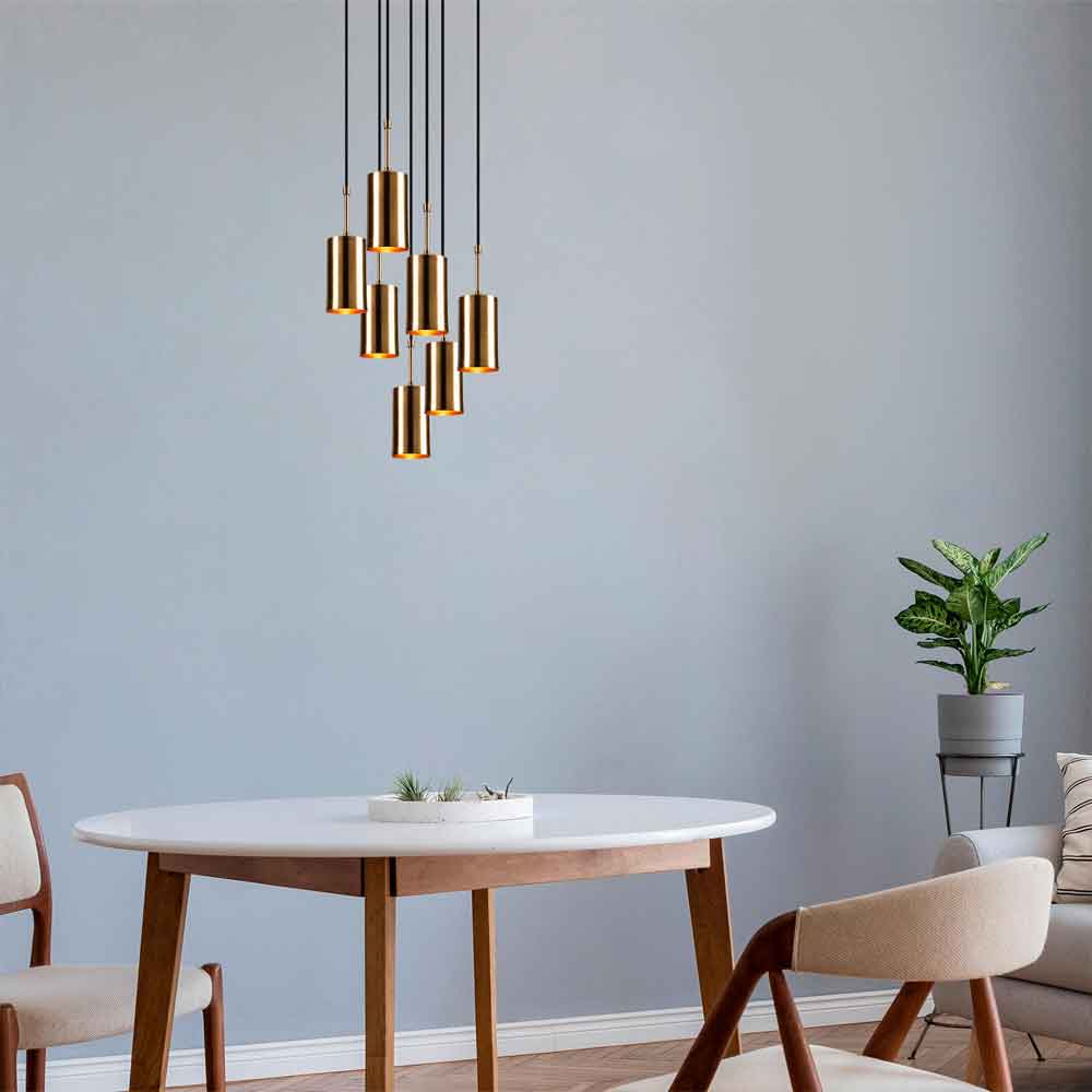 Kellan 7 Light Ellipse Metal Cluster Ceiling Pendant Light in Gold and Black