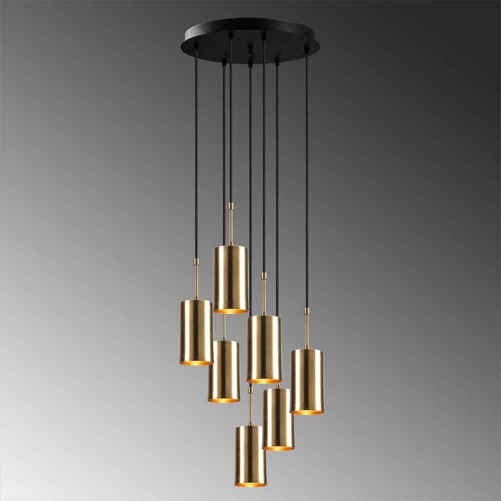 Kellan 7 Light Ellipse Metal Cluster Ceiling Pendant Light in Gold and Black