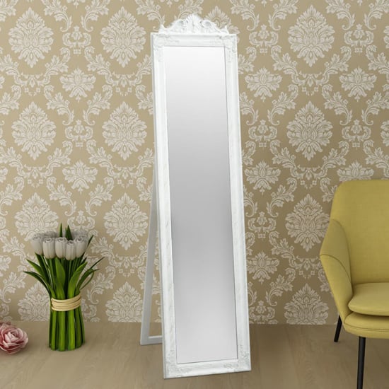 Product photograph of Kellan Free-standing Baroque Style Mirror In White from Furniture in Fashion