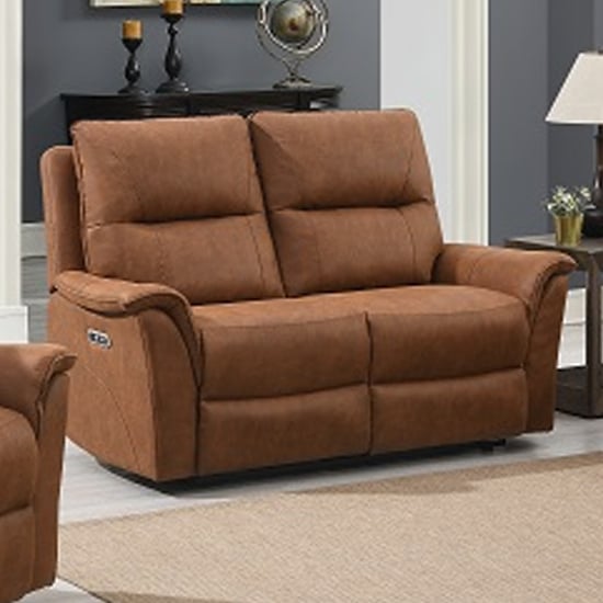 Photo of Keller clean fabric electric recliner 2 seater sofa in tan