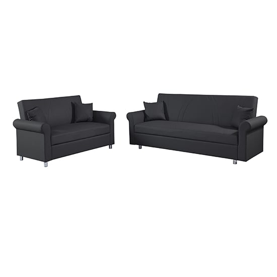 Product photograph of Keller Faux Leather 3 2 Seater Sofa Beds In Black from Furniture in Fashion