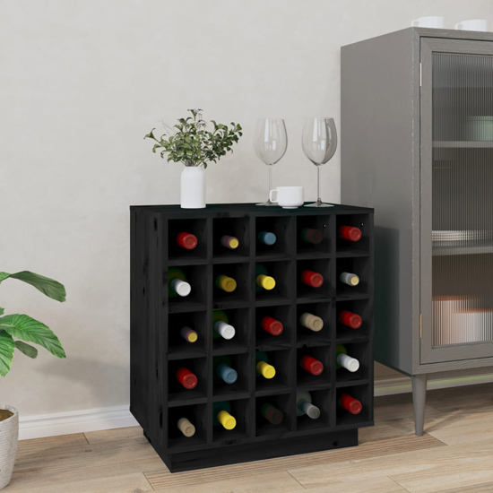 Product photograph of Keller Solid Pine Wood Wine Cabinet In Black from Furniture in Fashion