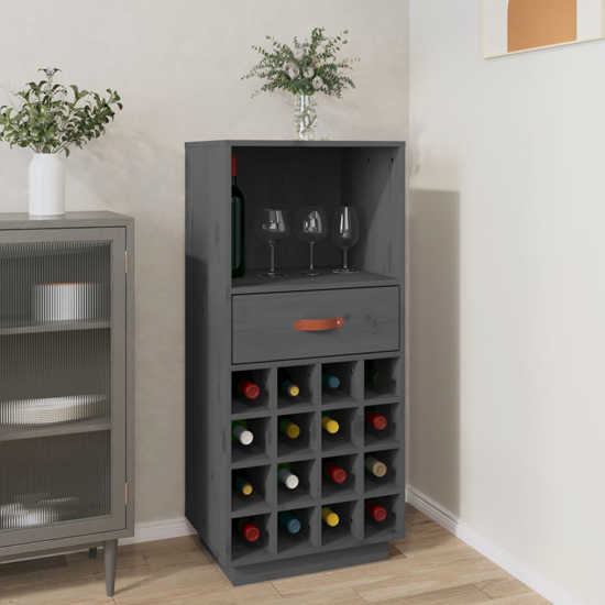Product photograph of Keller Solid Pine Wood Wine Cabinet With Drawer In Grey from Furniture in Fashion