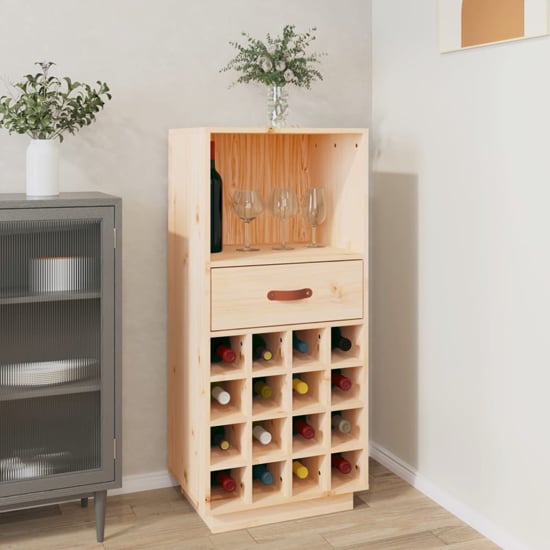 Photo of Keller solid pine wood wine cabinet with drawer in natural