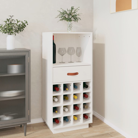 Product photograph of Keller Solid Pine Wood Wine Cabinet With Drawer In White from Furniture in Fashion