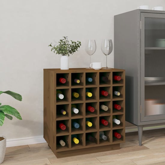 Photo of Keller solid pine wood wine cabinet in honey brown