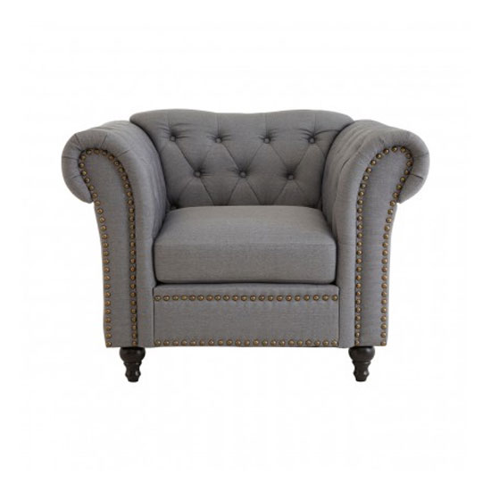 Kelly Chesterfield Fabric Armchair In Grey FiF
