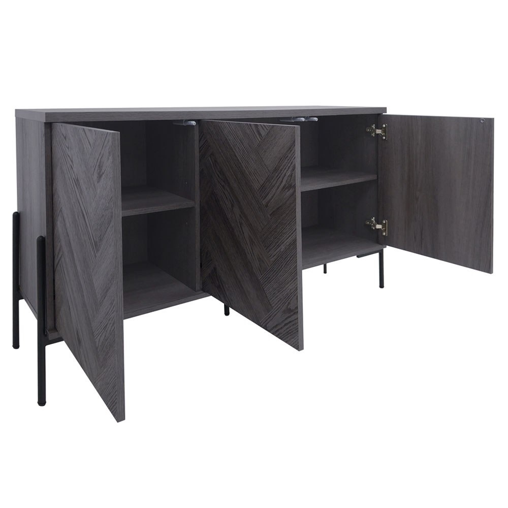 Kelmor Wooden Sideboard with 3 Doors in Grey Oak