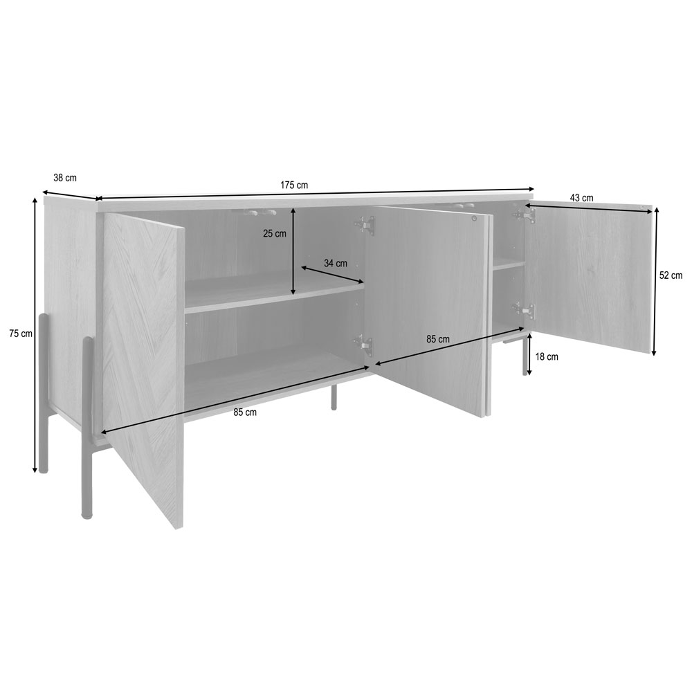 Kelmor Wooden Sideboard with 4 Doors in Grey Oak