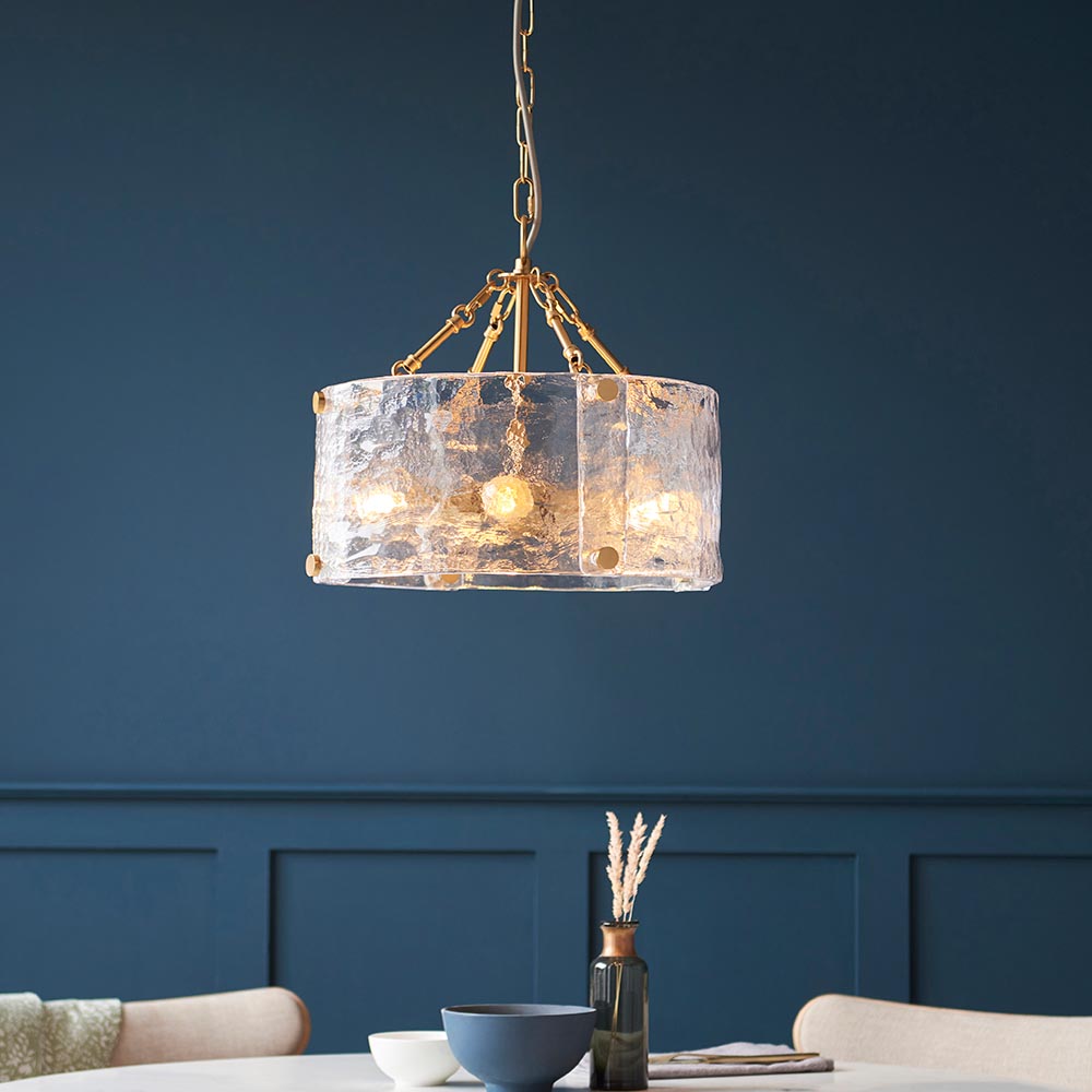 Kelowna 4 Light Handmade Glass Pendant Light In Brushed Aged Brass