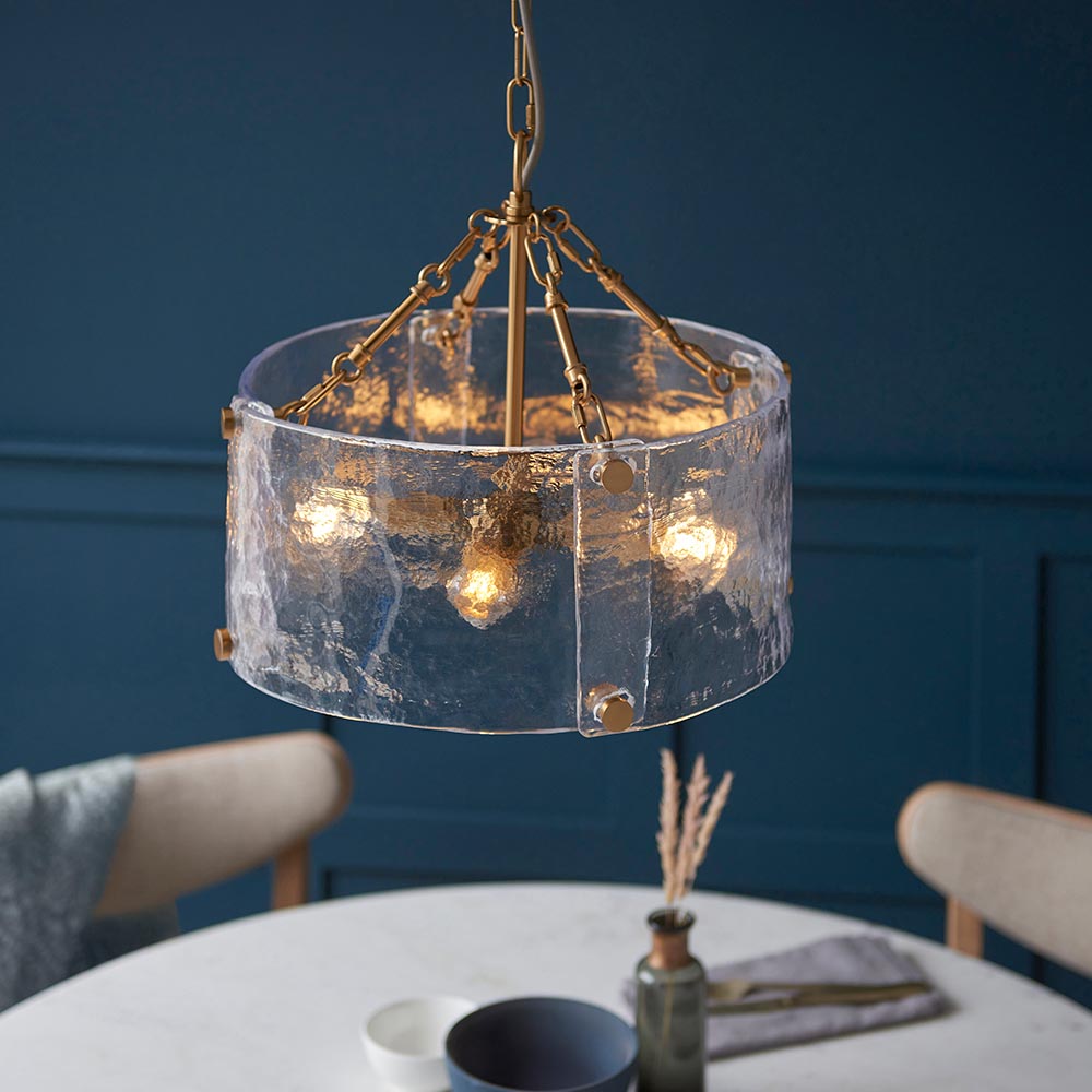 Kelowna 4 Light Handmade Glass Pendant Light In Brushed Aged Brass