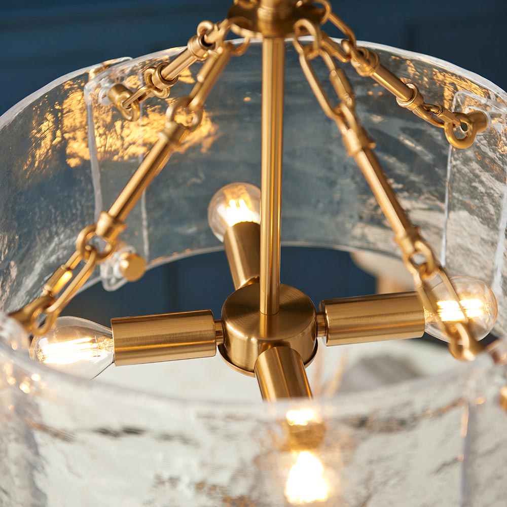 Kelowna 4 Light Handmade Glass Pendant Light In Brushed Aged Brass
