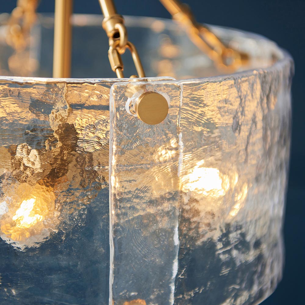 Kelowna 4 Light Handmade Glass Pendant Light In Brushed Aged Brass