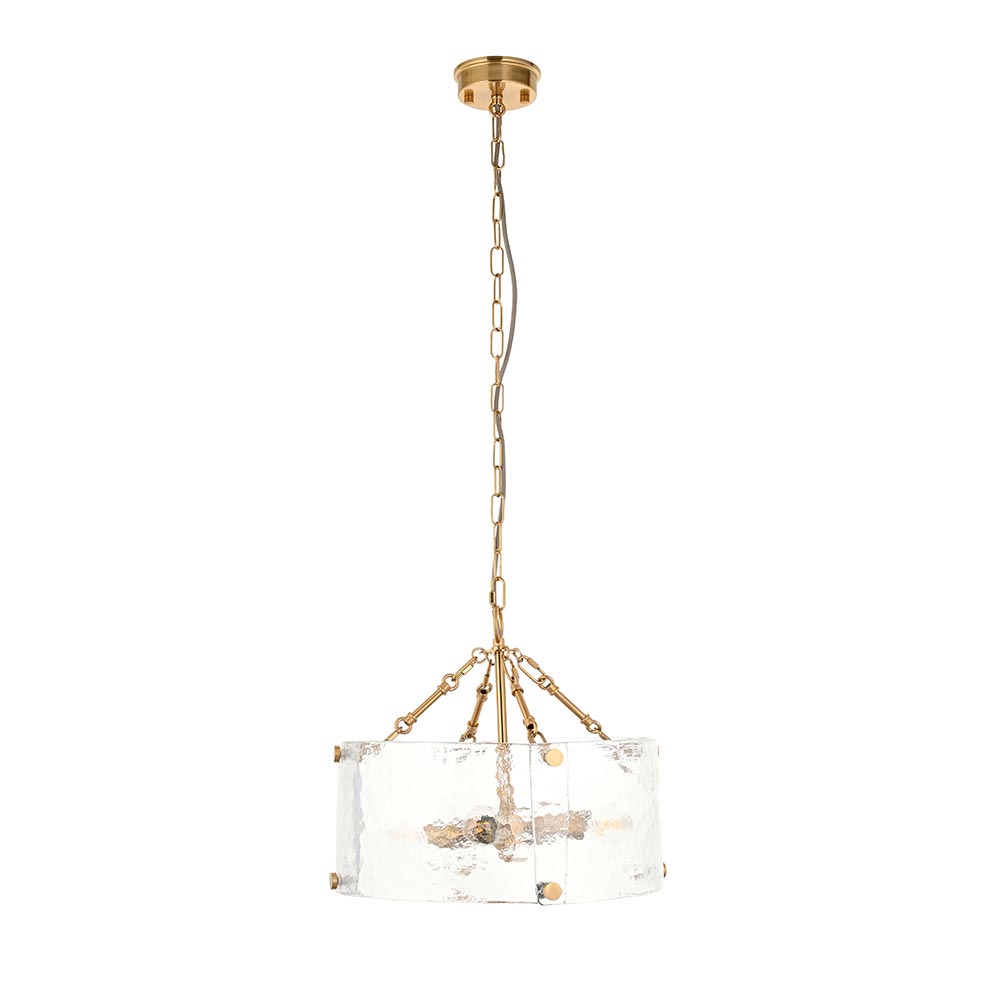 Kelowna 4 Light Handmade Glass Pendant Light In Brushed Aged Brass