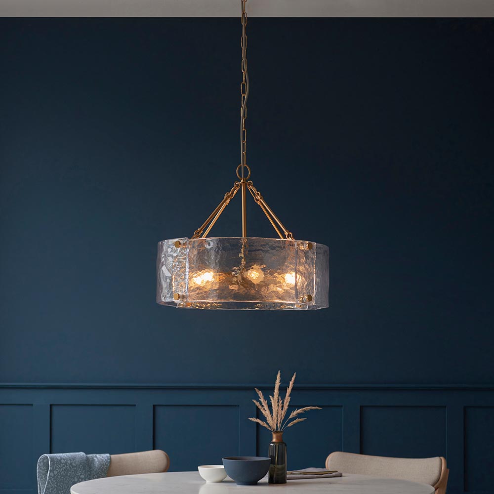 Kelowna 6 Light Handmade Glass Pendant Light In Brushed Aged Brass
