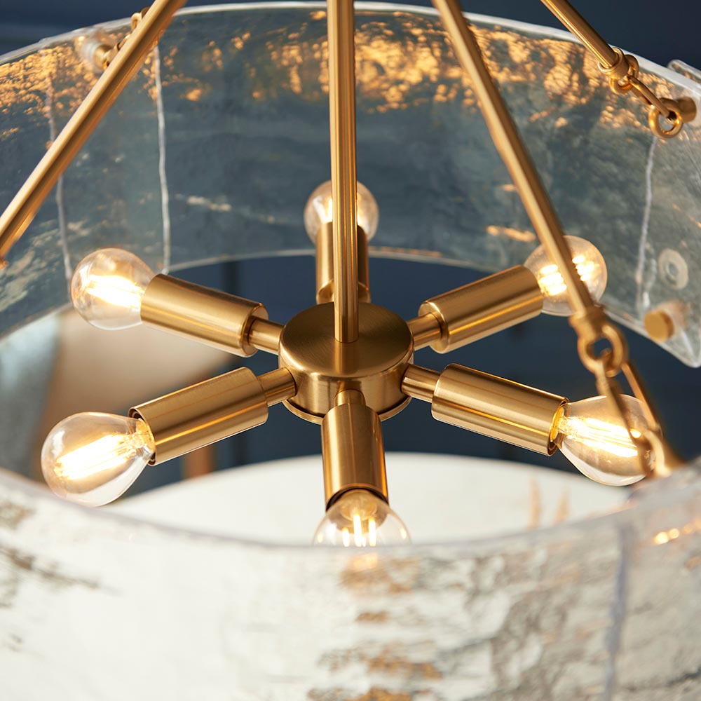 Kelowna 6 Light Handmade Glass Pendant Light In Brushed Aged Brass