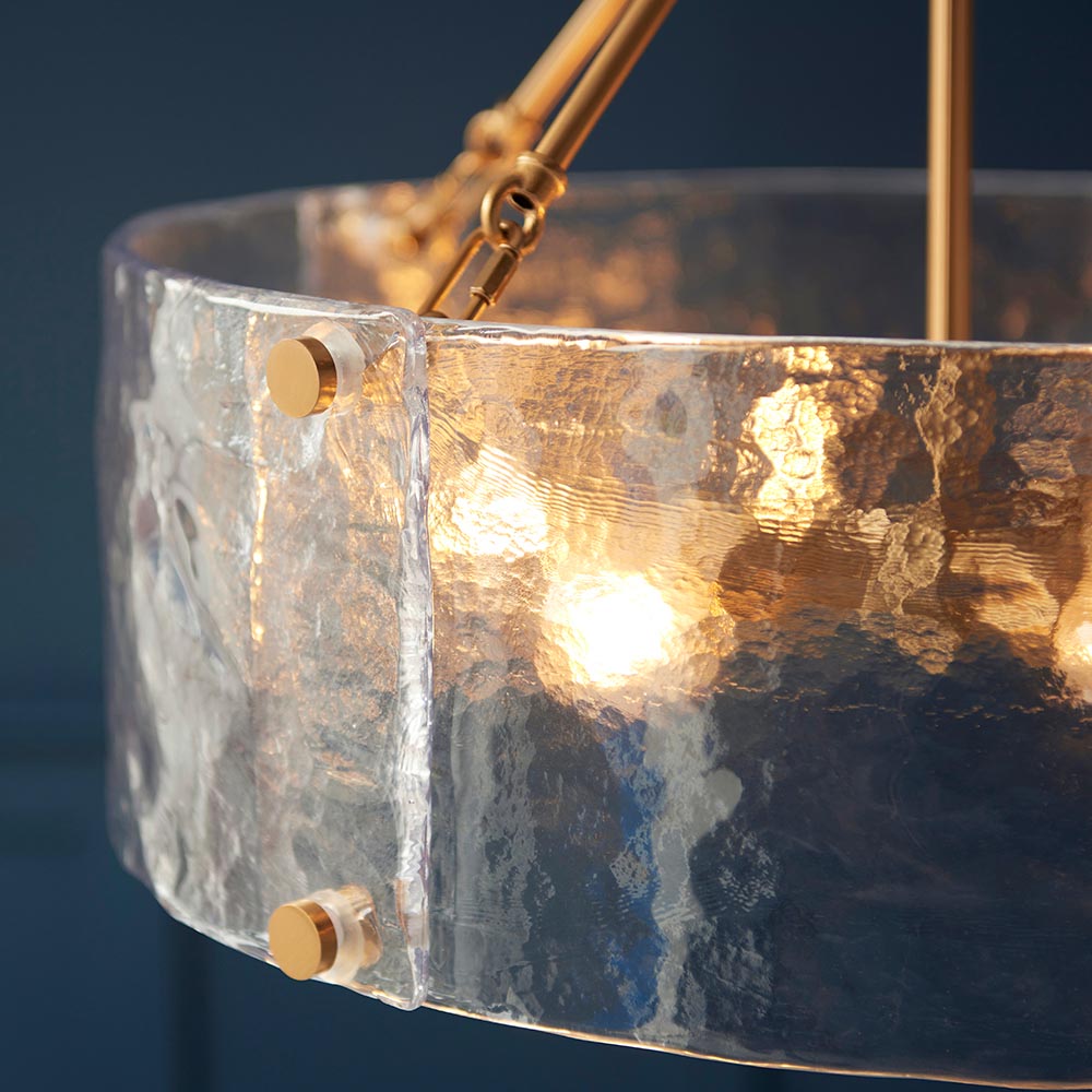 Kelowna 6 Light Handmade Glass Pendant Light In Brushed Aged Brass