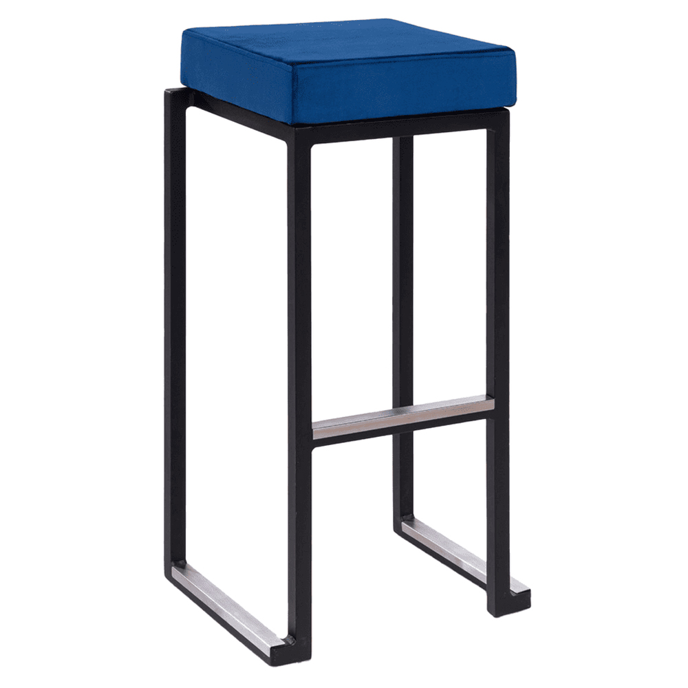 Kelowna Blue Velvet Bar Stools With Black Steel Frame In Pair