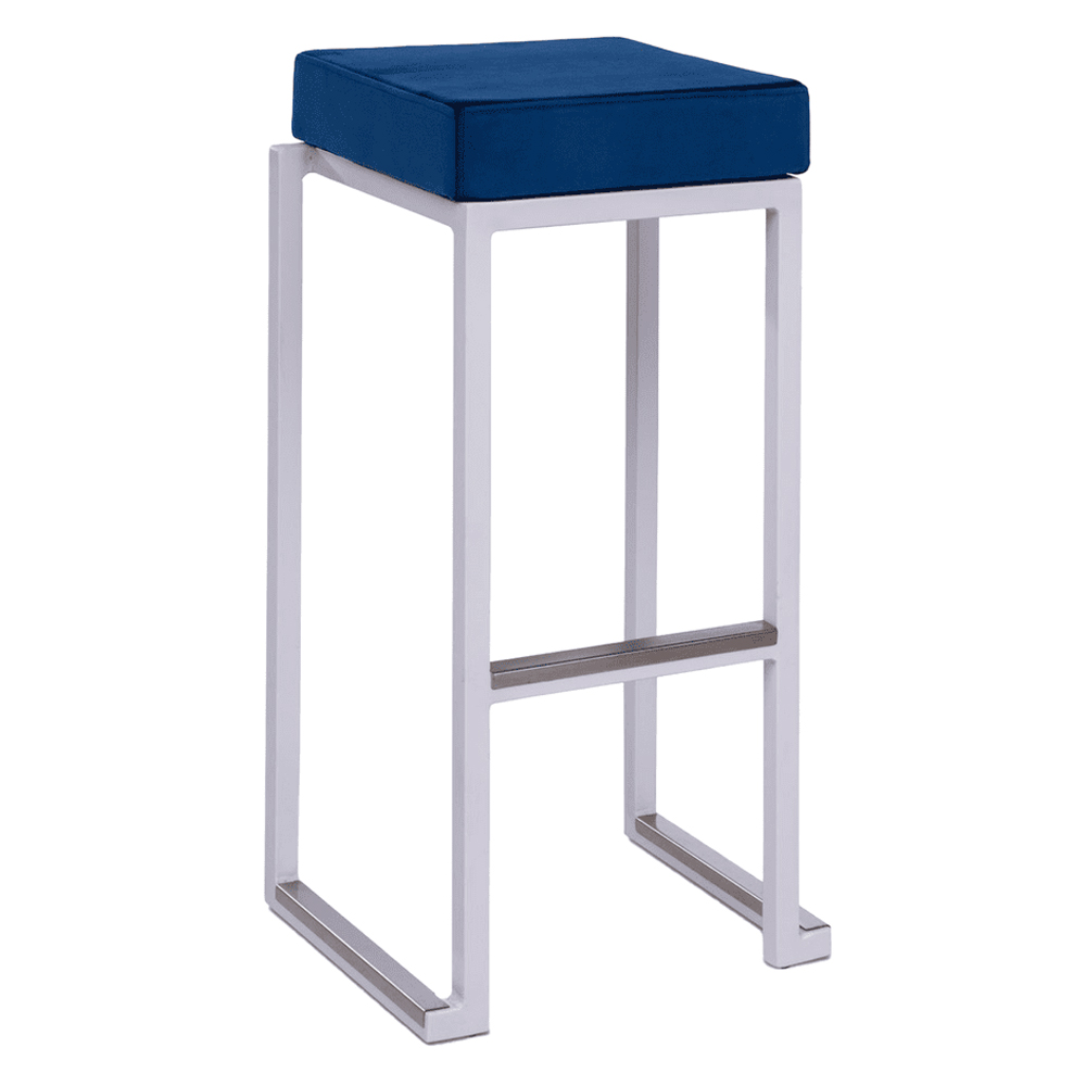 Kelowna Blue Velvet Bar Stools With White Steel Frame In Pair