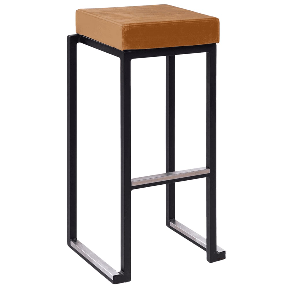 Kelowna Gold Velvet Bar Stools With Black Steel Frame In Pair
