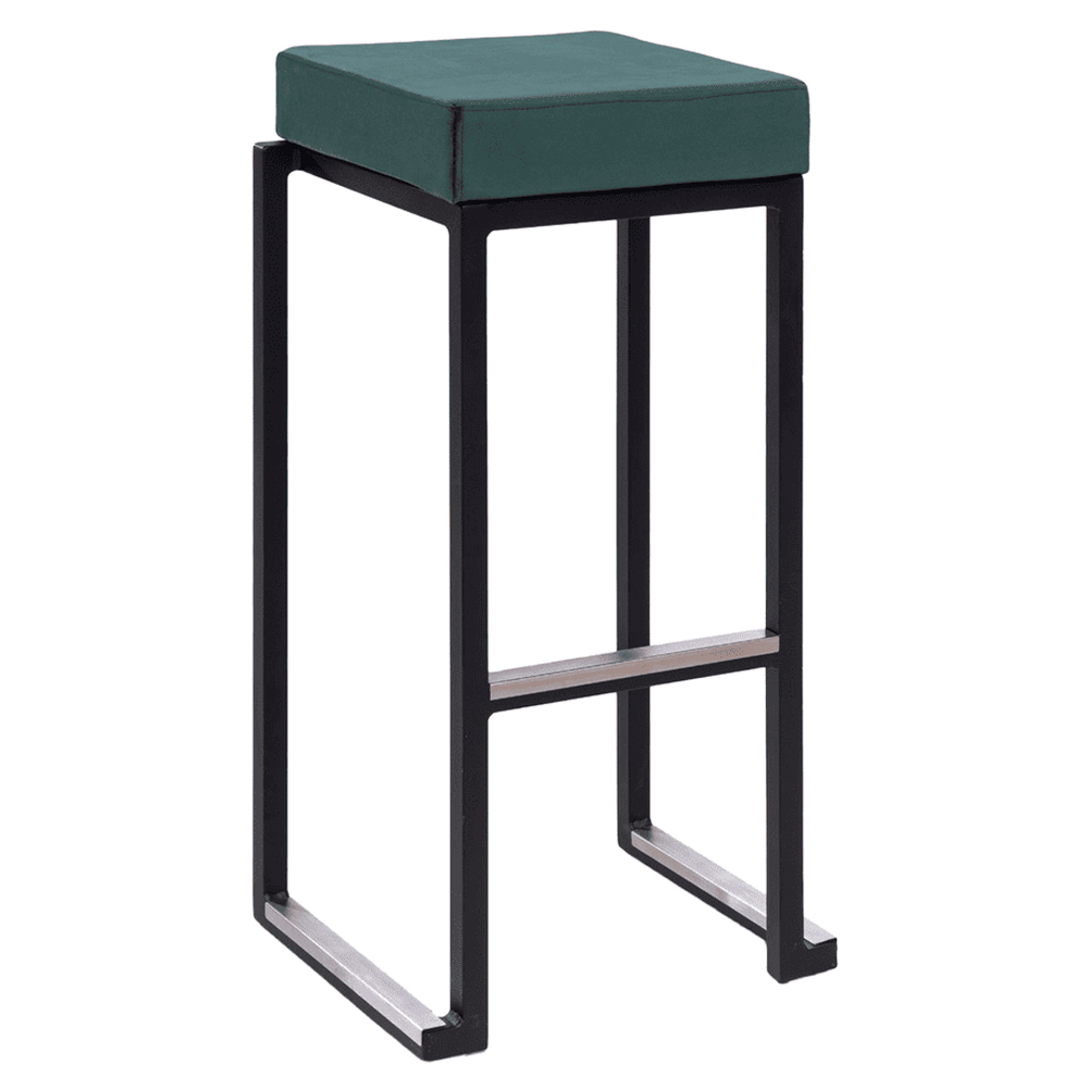 Kelowna Green Velvet Bar Stools With Black Steel Frame In Pair