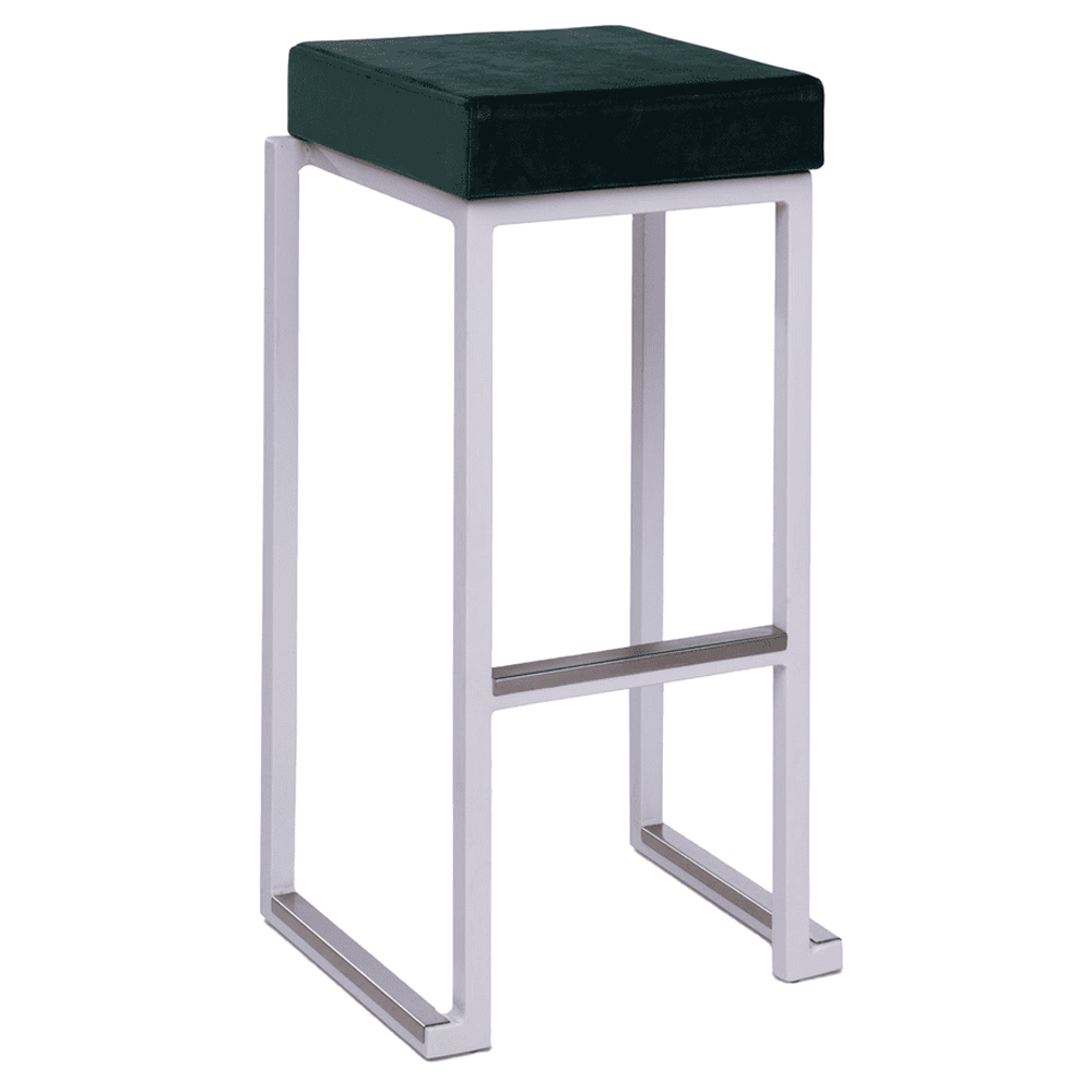Kelowna Green Velvet Bar Stools With White Steel Frame In Pair