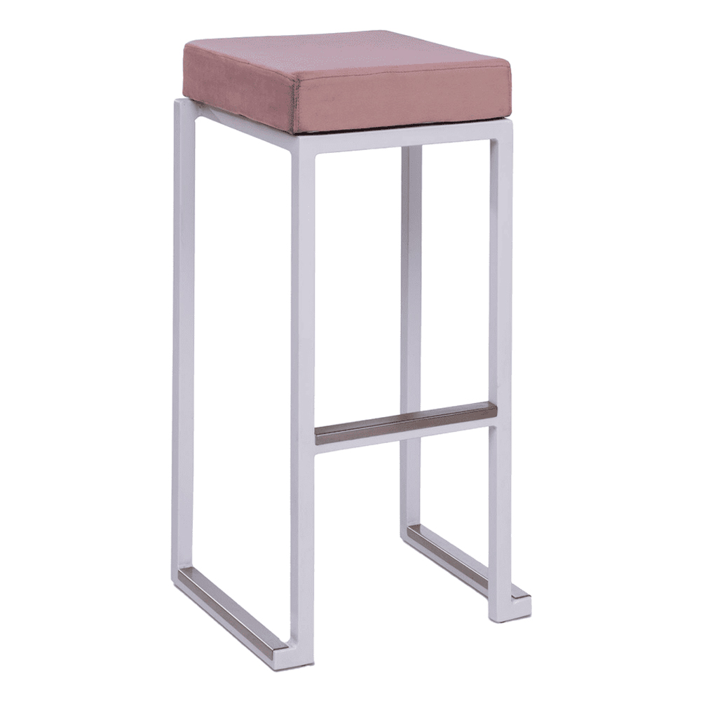 Kelowna Pink Velvet Bar Stools With White Steel Frame In Pair