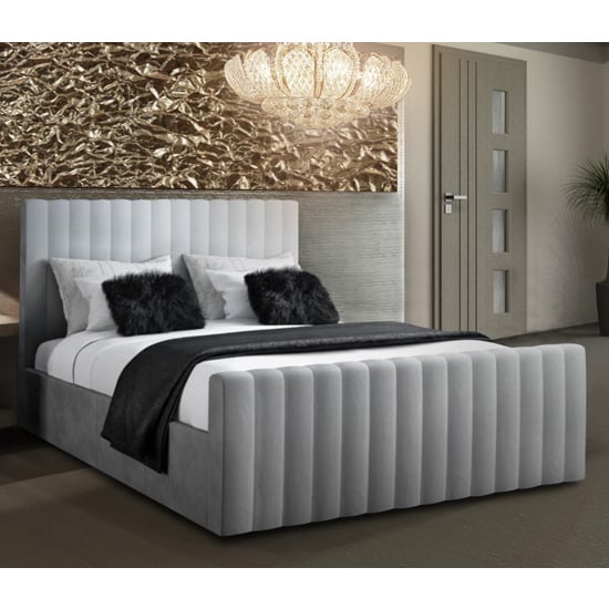 Product photograph of Kelowna Plush Velvet Upholstered Double Bed Silver from Furniture in Fashion