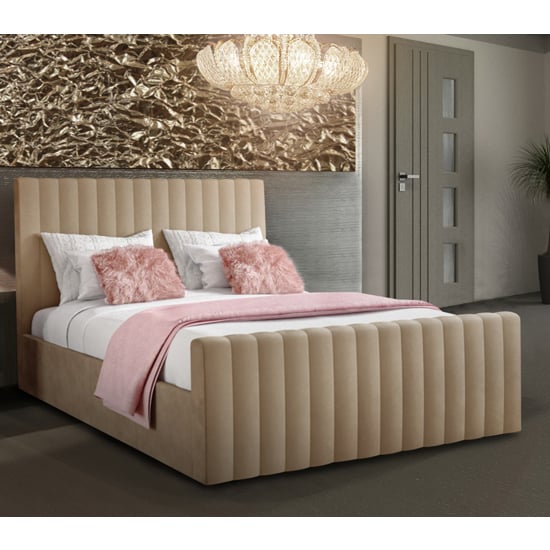 Kelowna Plush Velvet Upholstered Small Double Bed Mink Furniture