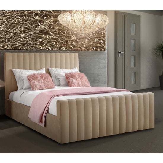 Read more about Kelowna plush velvet upholstered small double bed mink