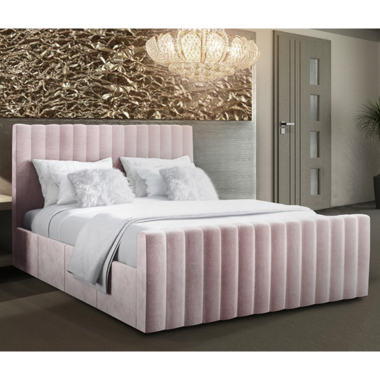 Read more about Kelowna plush velvet upholstered super king size bed pink