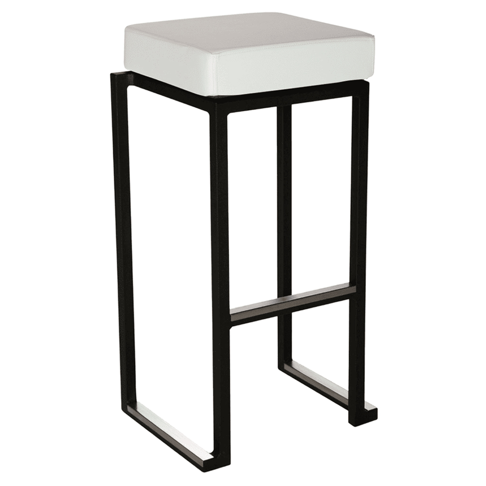 Kelowna White Faux Leather Bar Stools With Black Steel Frame In Pair
