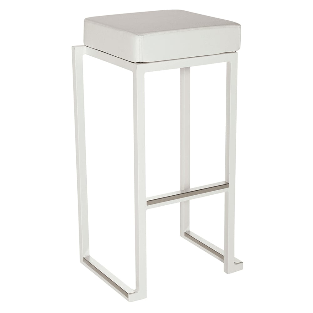 Kelowna White Faux Leather Bar Stools With Steel Frame In Pair