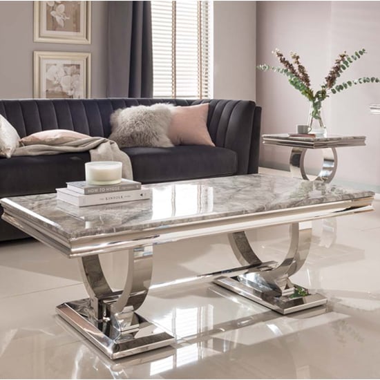 Kelsey Marble Coffee Table With Stainless Steel Base In Grey_1
