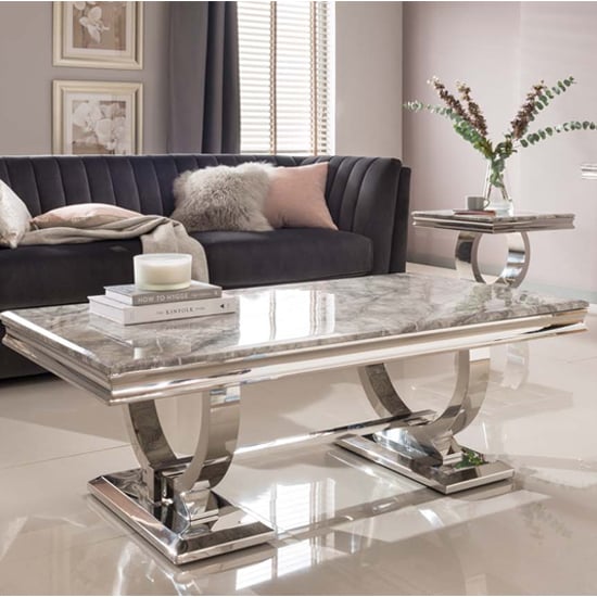 Read more about Kelsey marble coffee table with stainless steel base in grey