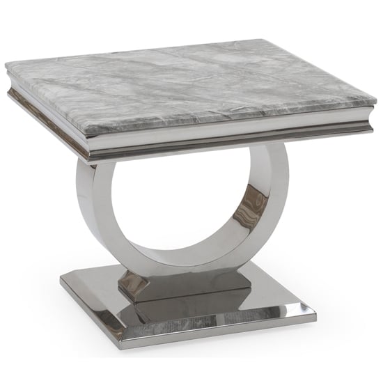 Photo of Kelsey marble lamp table with stainless steel base in grey