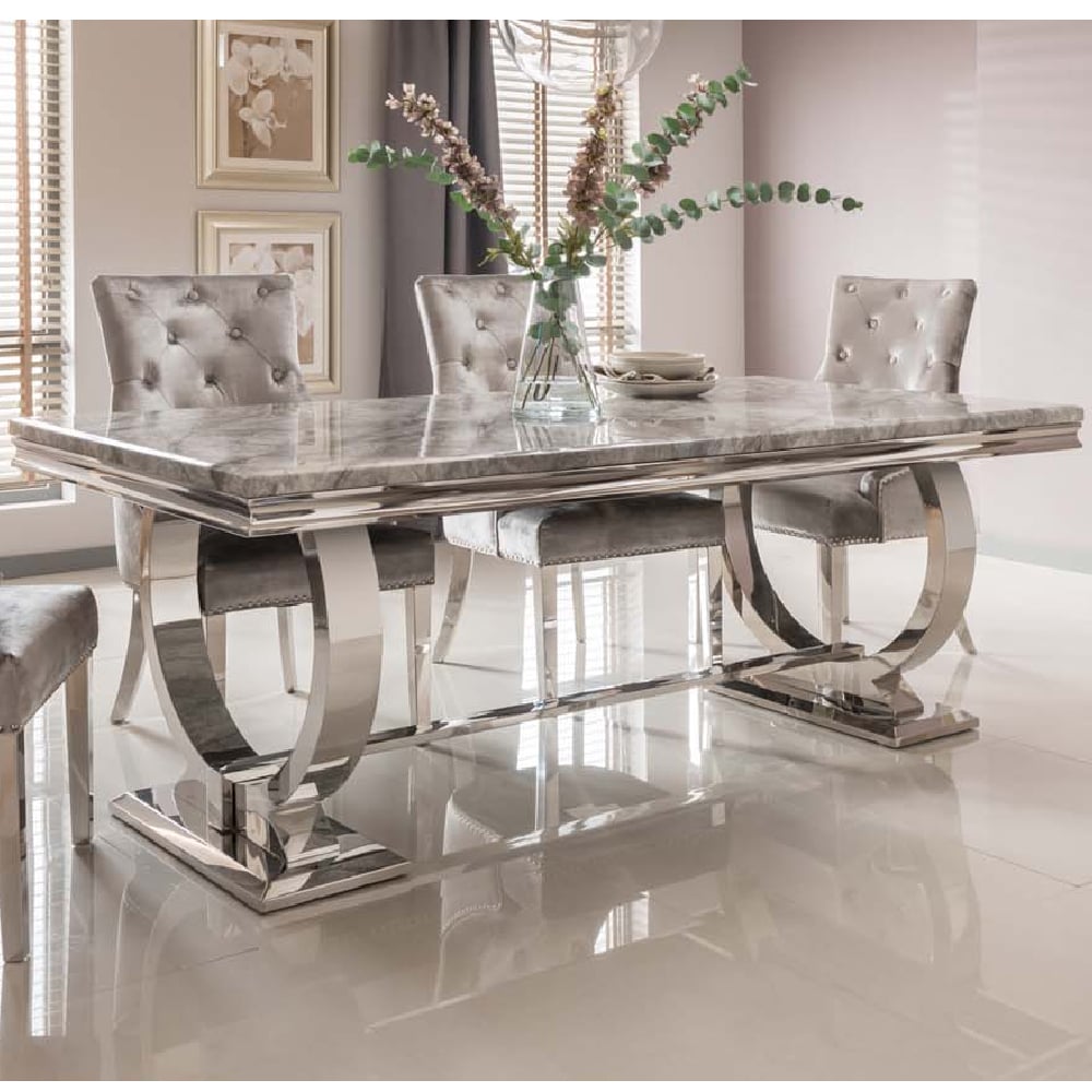 Read more about Kelsey small marble dining table with steel base in grey