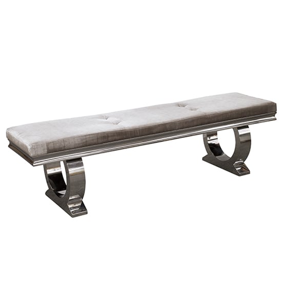 Photo of Kelsey velvet dining bench with stainless steel base in pewter