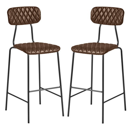 Product photograph of Kelso Vintage Brown Faux Leather Bar Stools In Pair from Furniture in Fashion