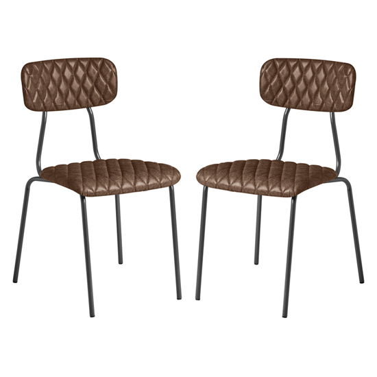 Kelso Vintage Brown Faux Leather Dining Chairs In Pair